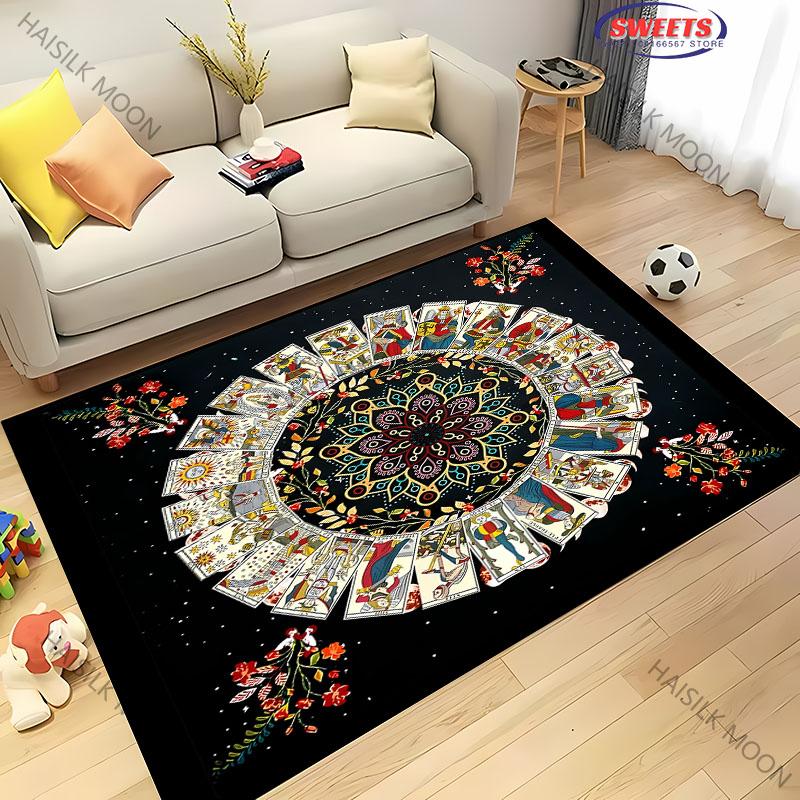 1PC Sun Moon Starry Sky Flower Grass Theme Printed Carpet ! Rug for Living Rooms Bedrooms, Office Areas, Four Seasons Mat Gifts