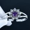 Натуральный Аметист Драгоценный Камень Ручной Работы Манжета Браслет 925 Стерлинговое Серебро Манжета Браслет, Белый Топаз Форма Цветка Браслет Для Жены, Унисекс Браслет