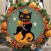 Vintage Halloween Cat & Pumpkin Wooden Sign  | Perfect for Home, Indoor/Outdoor Decor | Versatile Hanging Wall Art