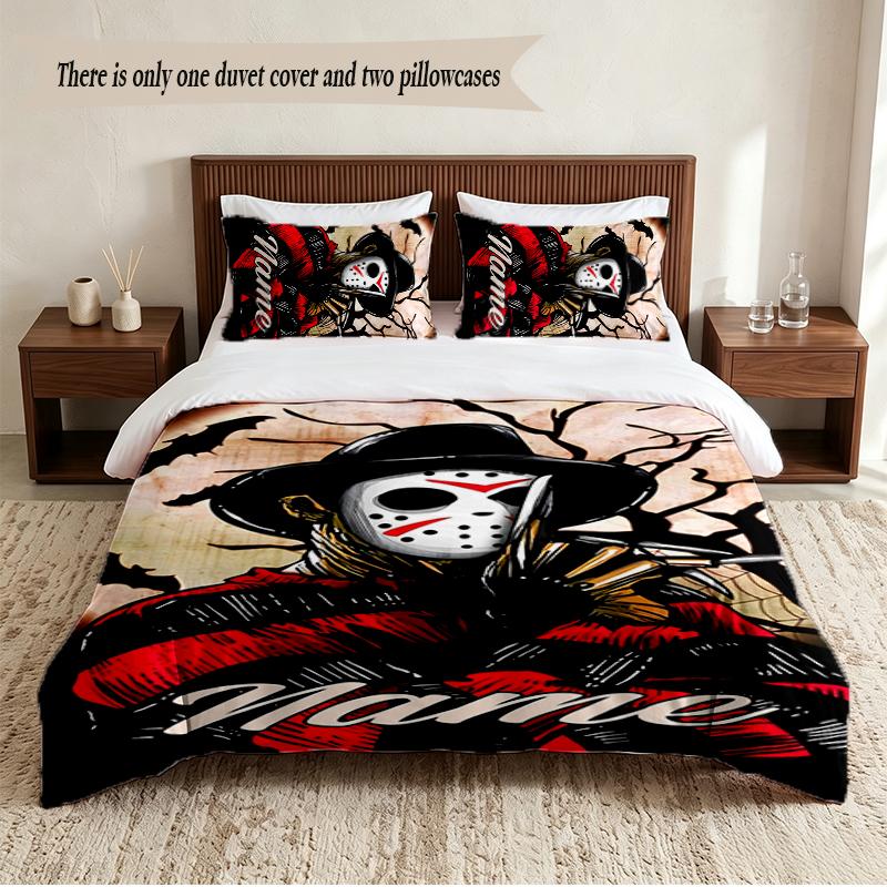 Freddy Krueger Personalized Custom Name 3‑Piece Bedding Set Soft Duvet Cover Set For Bedroom Home Decor