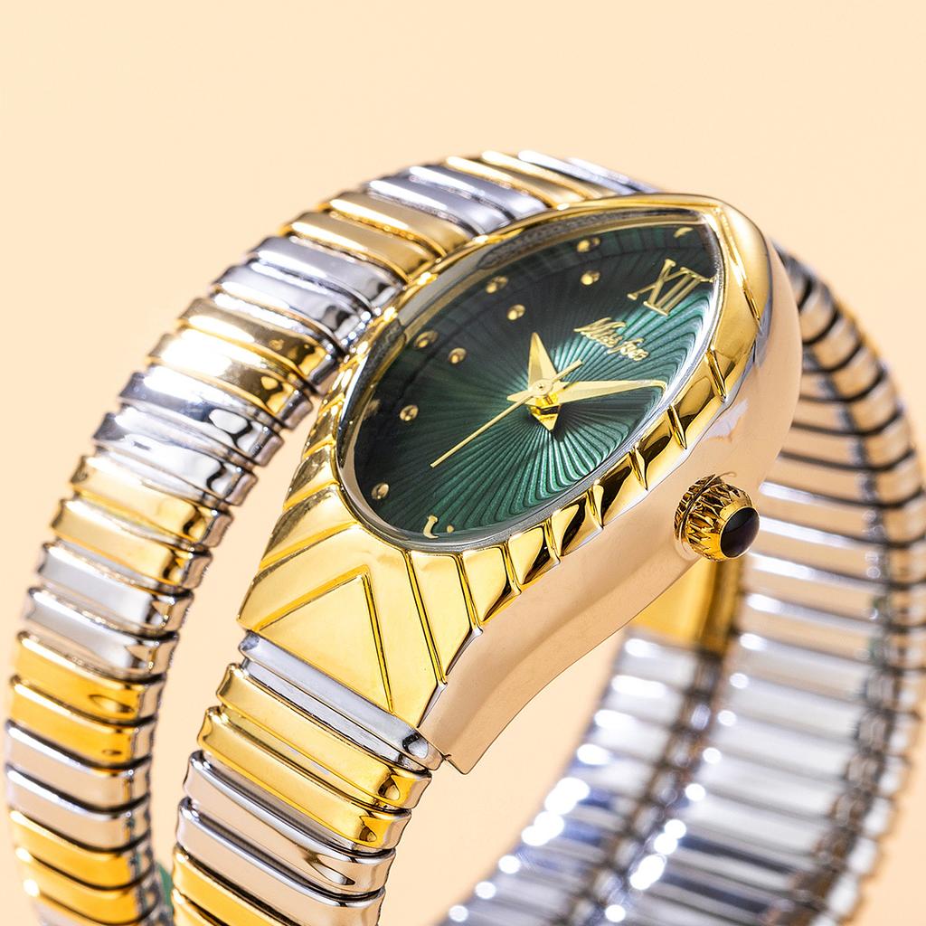 Классические часы в форме змеи для женщин, золотые, серебряные, масштабируемые, женские часы, блестящие, с бриллиантами, кварцевые, женские наручные часы