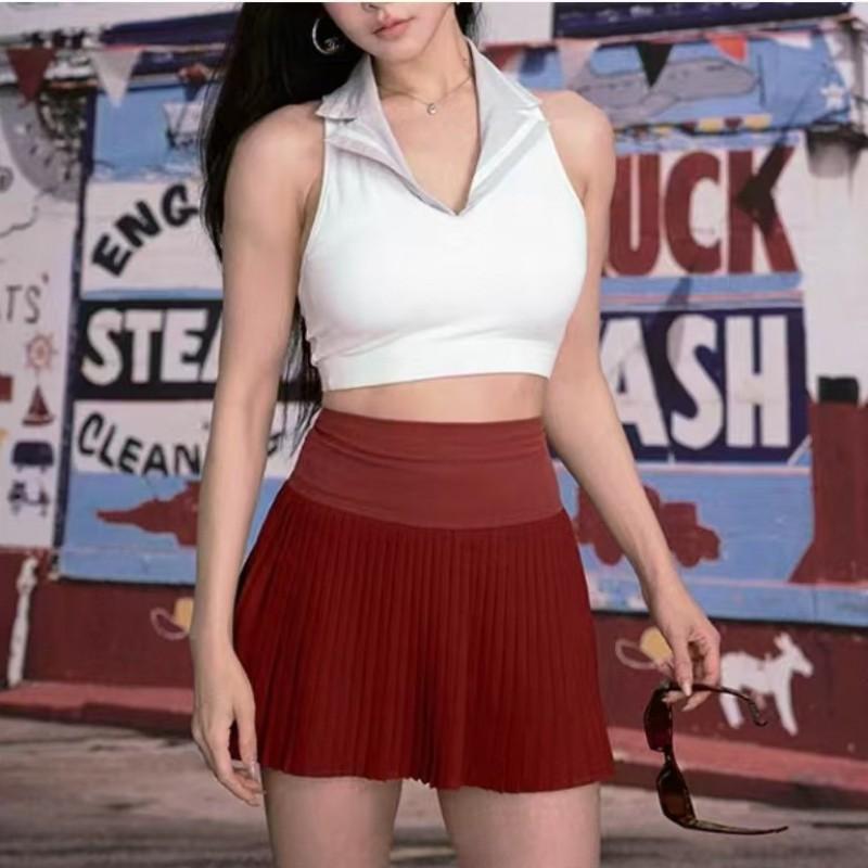 Womens Slim Fit Tennis Set With V-Neck Backless Top Pleated Skirt Outdoor Sports