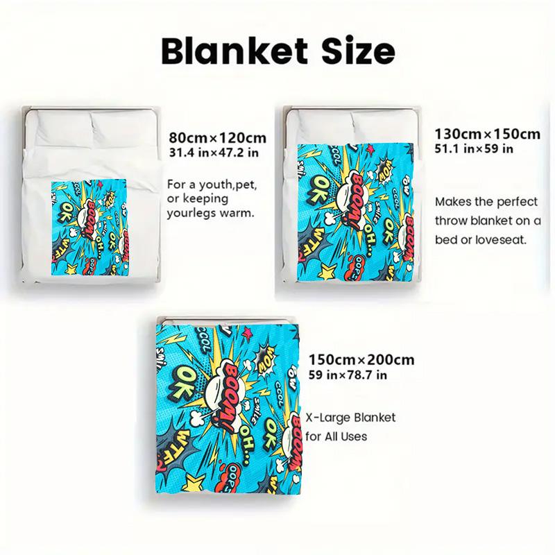 Blue exploding letters 2D Flat Pattern Flannel Blanket High quality All Seasons Warmth and Comfort Perfect for Christmas Gifts.MMT0918392