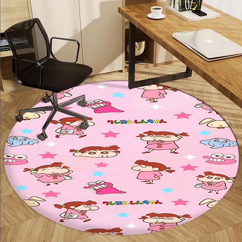 Crayon Shin Pattern Round Rug, Indoor/Outdoor Mat, for Picnic, Gameroom, Bedroom, Office, Living Room, Home Decor Carpet, Birthday Gift
