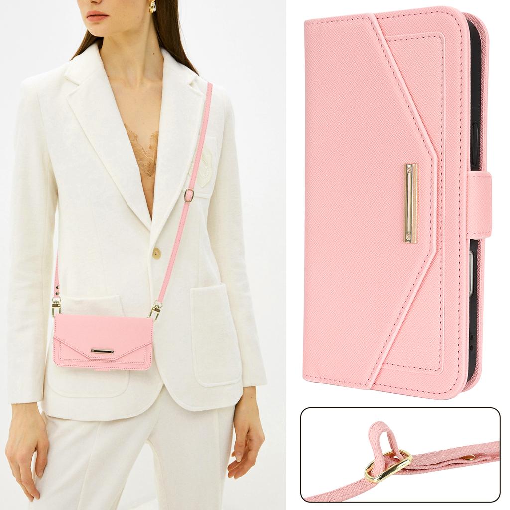 Mirror Wallet Magnetic Leather Case for iPhone 17 Pro Max Air 17E 16 15 14 13 Mini 12 11 7 8 Plus SE Xs XR Crossbody Strap Cover