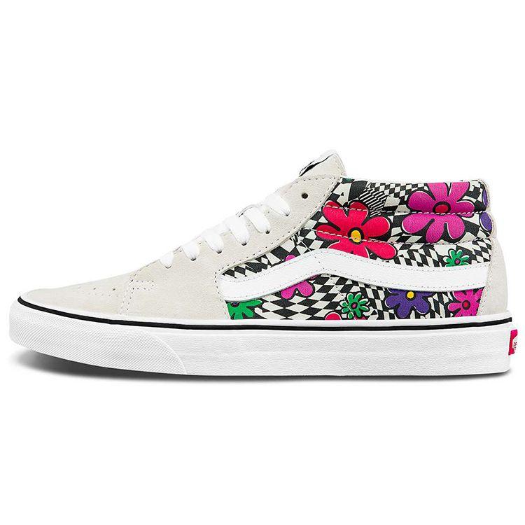 Vans Sk8 Cushioning Durable Lightweight Breathable Mid-Top Skate Shoes Women Sneakers White Gray Floral VN0A3WM340G