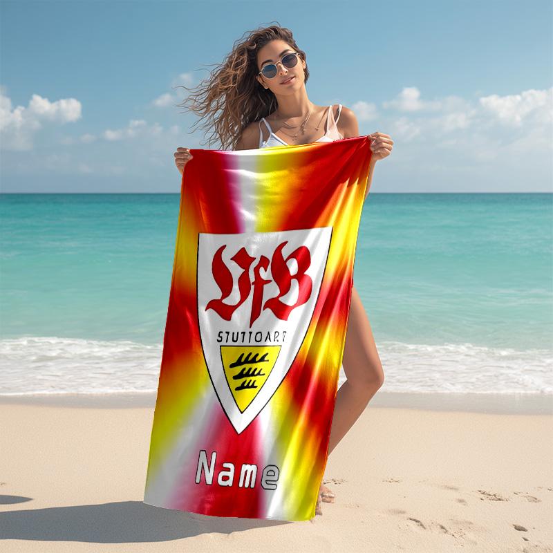 Personalized customized proof beach towel with VfB Stuttgart pattern - soft, absorbent,quick-drying,perfect swimming,camping&bathing