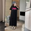 This Is A New Summer Dress for Women. It Features A Trendy Black Short-sleeved, Loose and Laid-back Long T-shirt Dress