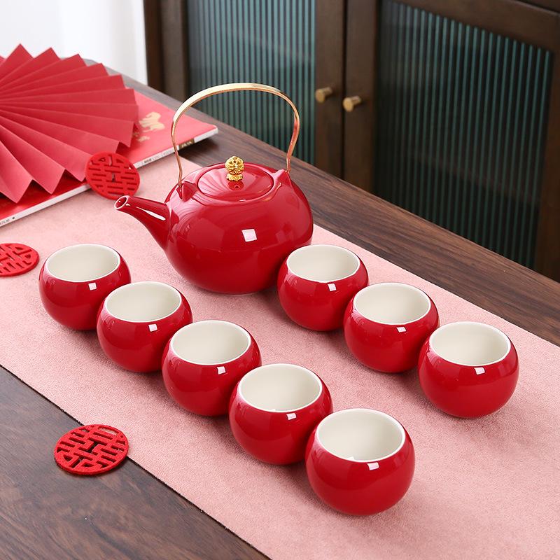 Red Wedding Tea Set: Change of Address Ceremony Tray and Teapot Gift Box