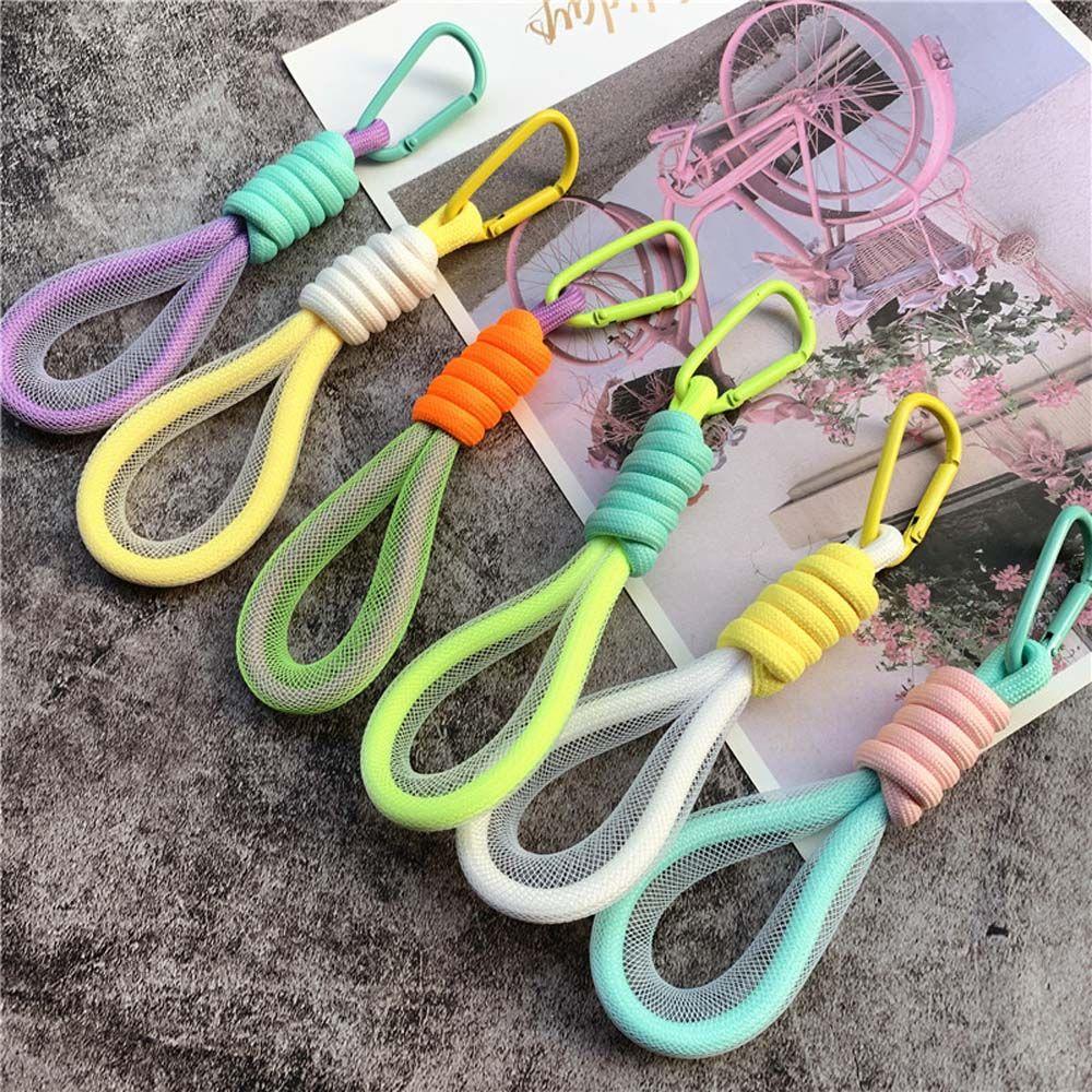 Bag Pendant Fluorescent Lanyard Phone Strap Braided Strips Keycord Key Rings Mesh Lanyard Keychains