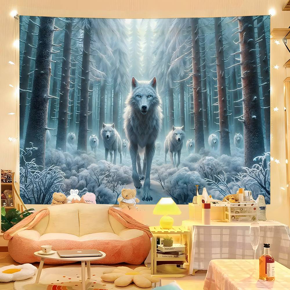 1pc Wolf King Moonlit Forest Colorful Hippie Psychedelic Bar Living Room Study Bedroom Dorm Decor Aesthetic