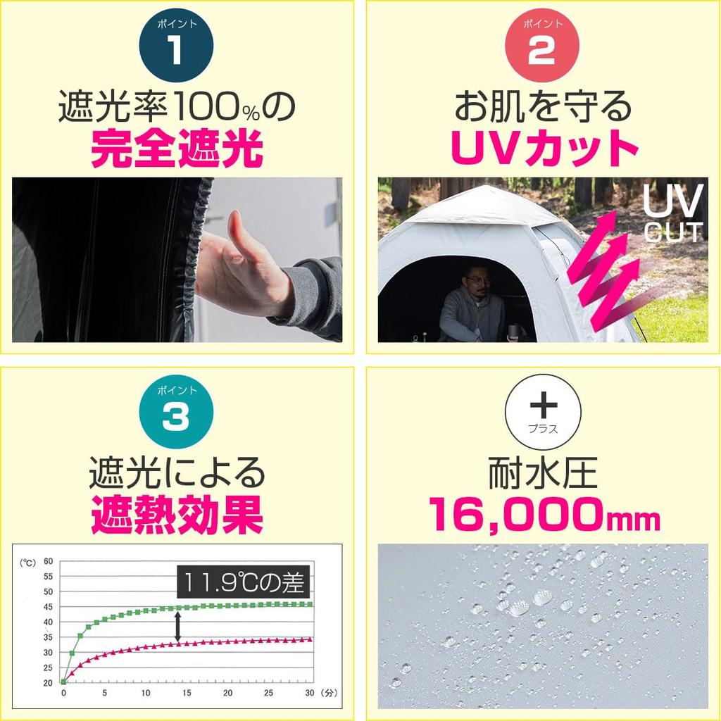 FIELDOOR Палатка 200 x с местом для хранения 3 или 4 ПУ тепло УФ водостойкость давление стекло полный простой двойной молния [Полное затемнение] Одно касание [2.0м