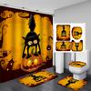 Halloween Printed Bathroom 4-Piece Set, Shower Curtain + Floor Mat + U-Shaped Mat + Toilet Seat Mat, Waterproof And Punch-Free, With 12 Hooks