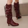 Women's High-heeled Boots Autumn and Winter Simple and Versatile Solid Color Large-size Casual Medium Boots