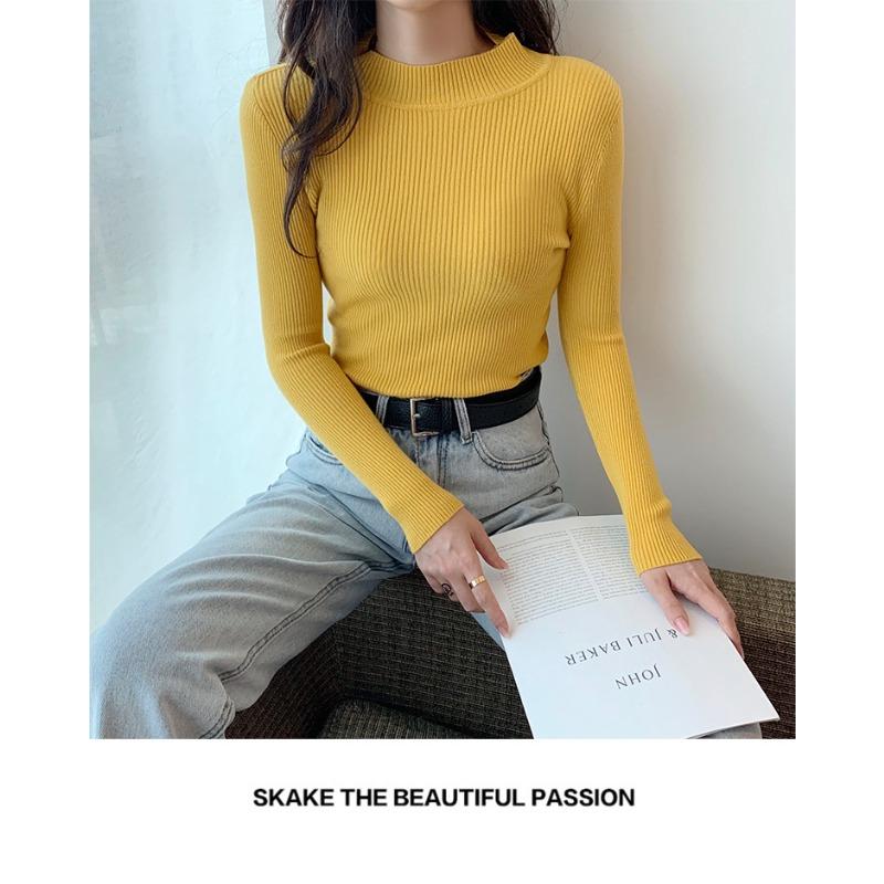 Latest Fall and Winter Half Turtleneck Sweater for Women, Sweet Long-sleeved Sweater for Inner Wear and Outer Wear