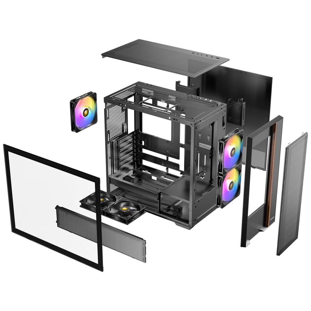 Корпус ANTEC FLUX REAR Mid Tower: Корпус ПК формата Midi-Tower с передней панелью из дерева и боковой панелью из закаленного стекла для улучшенного охлаждения.