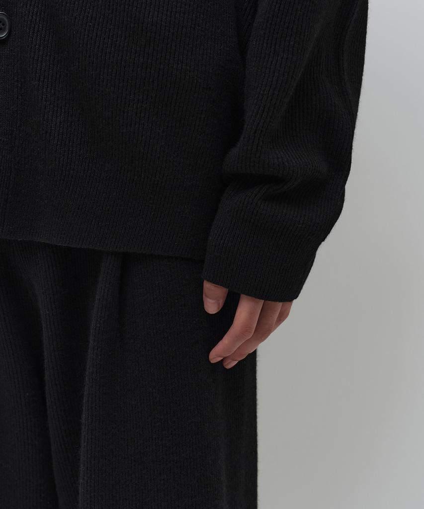 Musinsa Standard [Victoria Wool] Минималистичный кардиган с V-образным вырезом в рубчик [Черный]