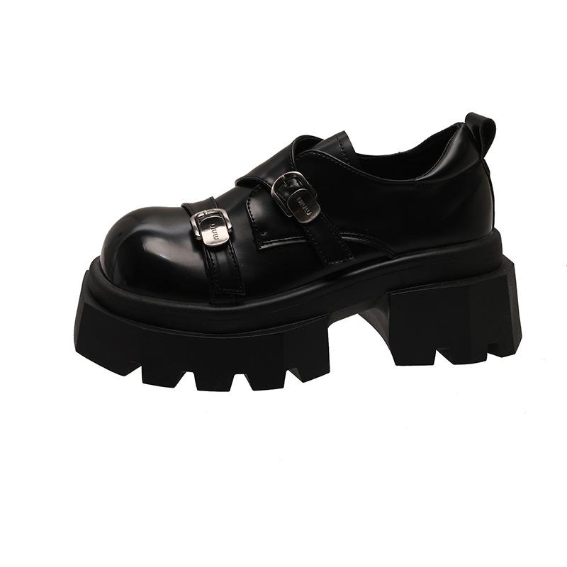 2025 весна новые британские туфли ретро мокасины с большой головкой женские туфли на толстом каблуке универсальные с юбкой маленькие кожаные туфли