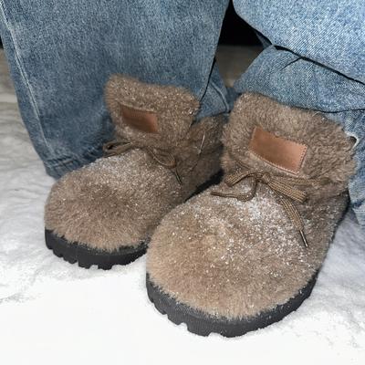 25 осень и зима новые плюшевые бархатные на толстой подошве с высокой платформой с необычным верхом имитация овечьей шерсти зимние сапоги женские средней длины пушистые сапоги