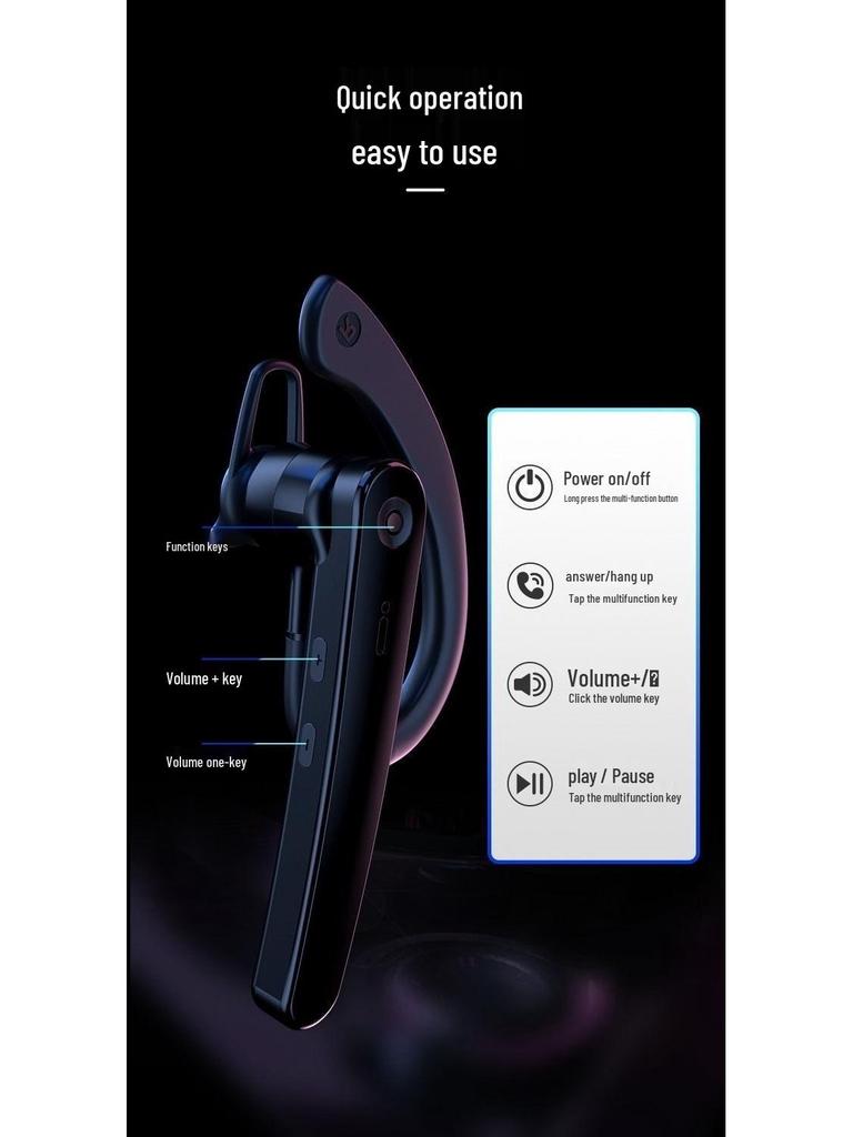 Беспроводная Bluetooth-гарнитура AIR5 для бизнеса - Накладные, Внутриканальные, Одноухие, Чистые звонки, Сверхдолгий срок службы батареи.