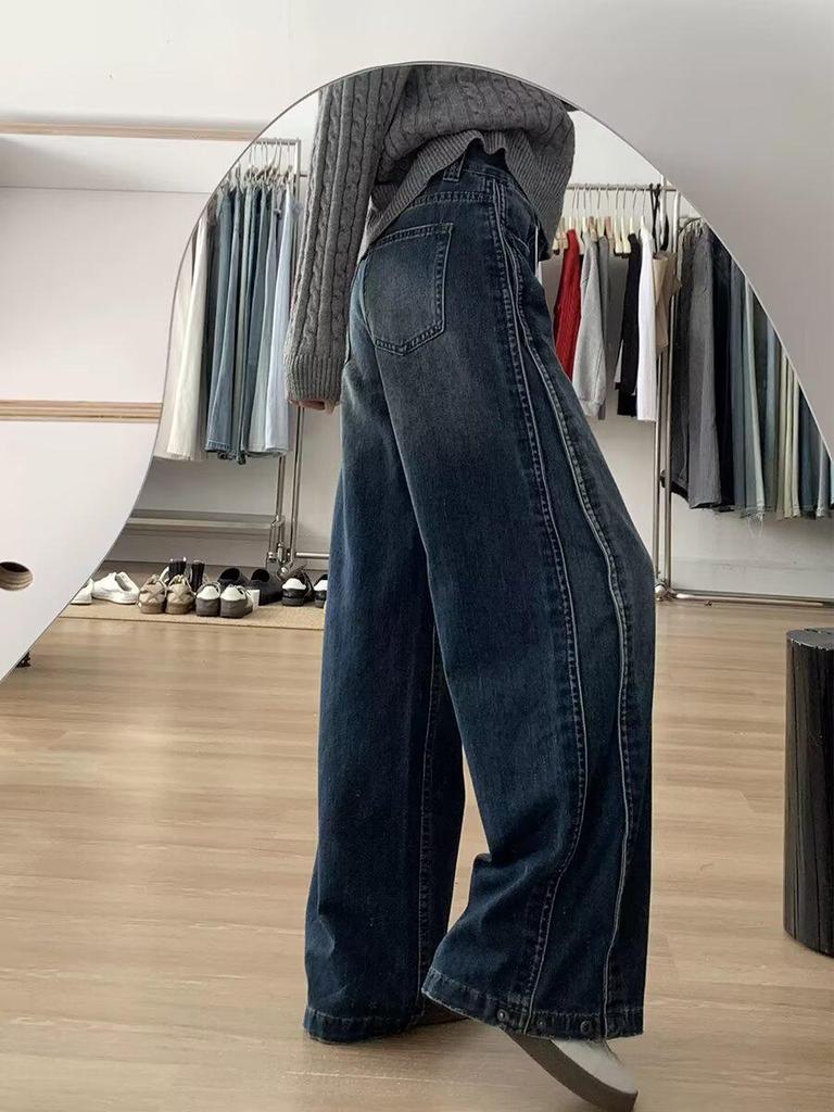 Женские джинсы больших размеров в стиле ретро, с широкими штанинами, с эффектом варки, зауженные, прямого кроя, свободные, для лета 2025