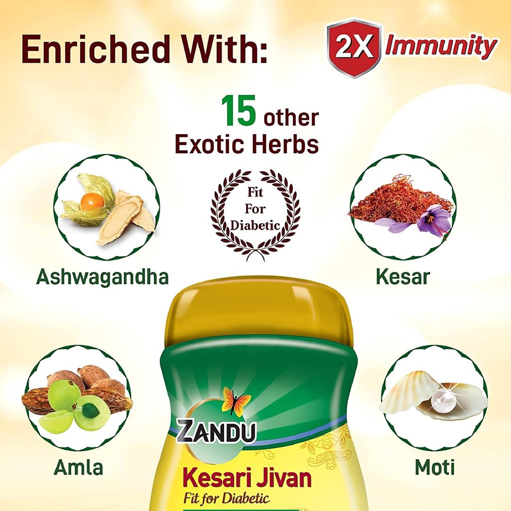 ZANDU KESARI JIVAN Fit for Diabetic, Ayurvedic Immunity Booster for Strength & Stamina, Strengthens Bones, Sugarfree, Green