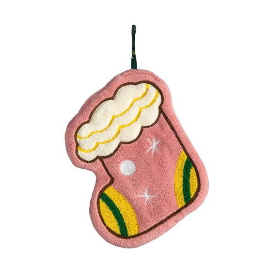 Christmas House Hand Towel Soft Absorbent Coral Fleece Towel Santa Claus Bells Design Quick-Drying Holiday Towel