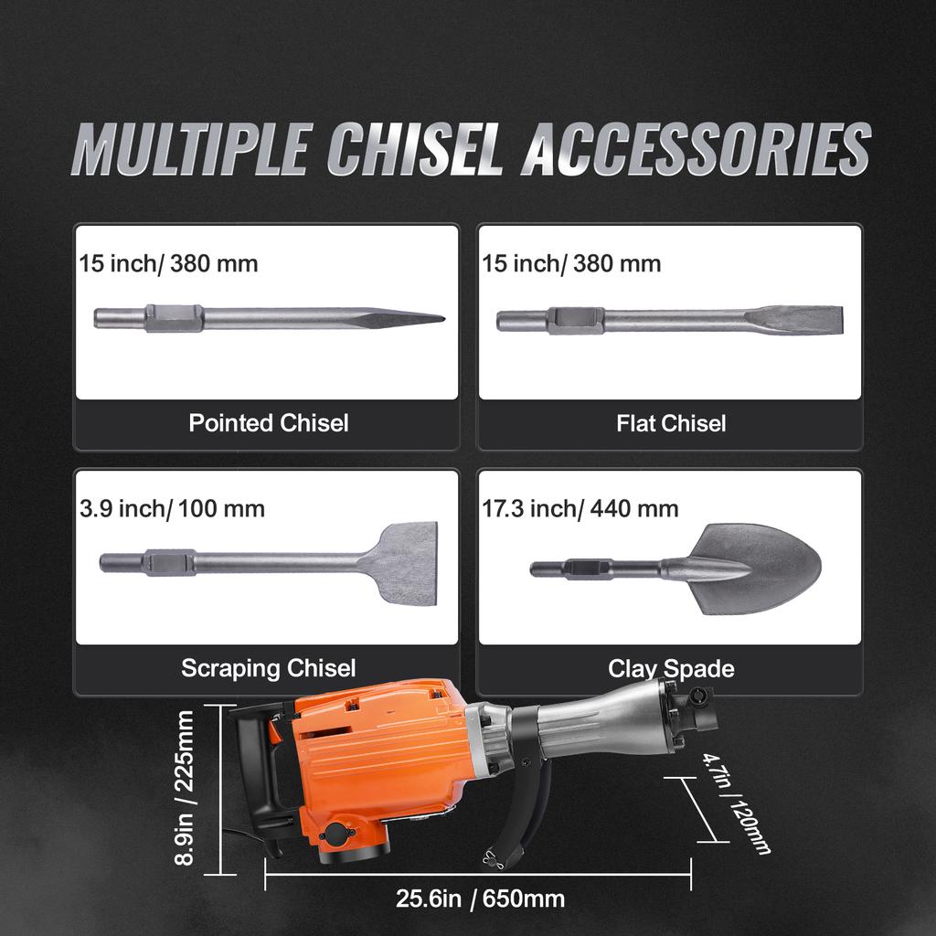 SucceBuy Отбойный молоток 1500 Вт/2200 Вт/3500 Вт Отбойный молоток Бетонолом Сверхмощный Электрический отбойный молоток 2/4 шт. Зубило
