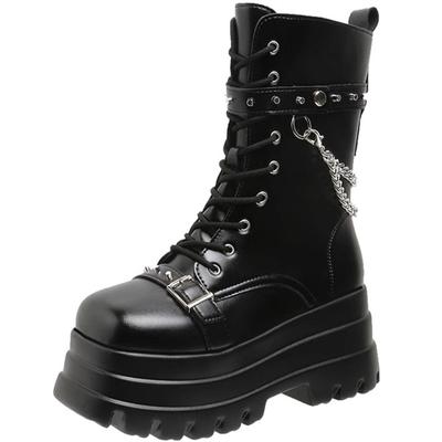 Модные женские ботильоны осень-зима модные заклепки толстый каблук челси ботинки для женщин черные туфли на платформе Aldies Botines Mujer