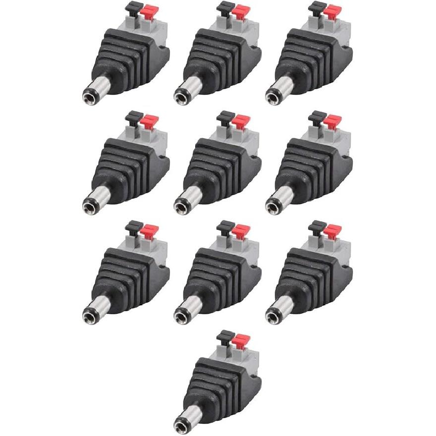 JacobsParts Male DC Barrel Power Plug Screw-on Wire Connector 5.5mm x 2.1mm for 12V/24V LED Strip and Electronics (10 Pack)