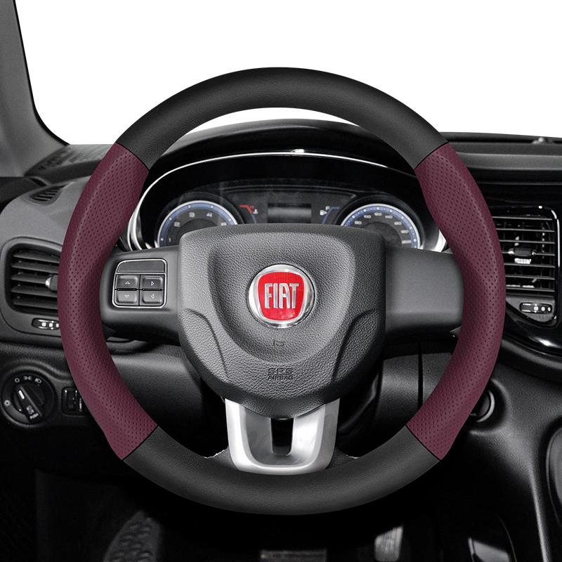 bpzsw1 Suitable for Fiat Breathable Holes Leather Matte Carbon Fiber Texture Steering Wheel Cover Suitable for 500 Grande Punto Evo 169 Ducato Bravo