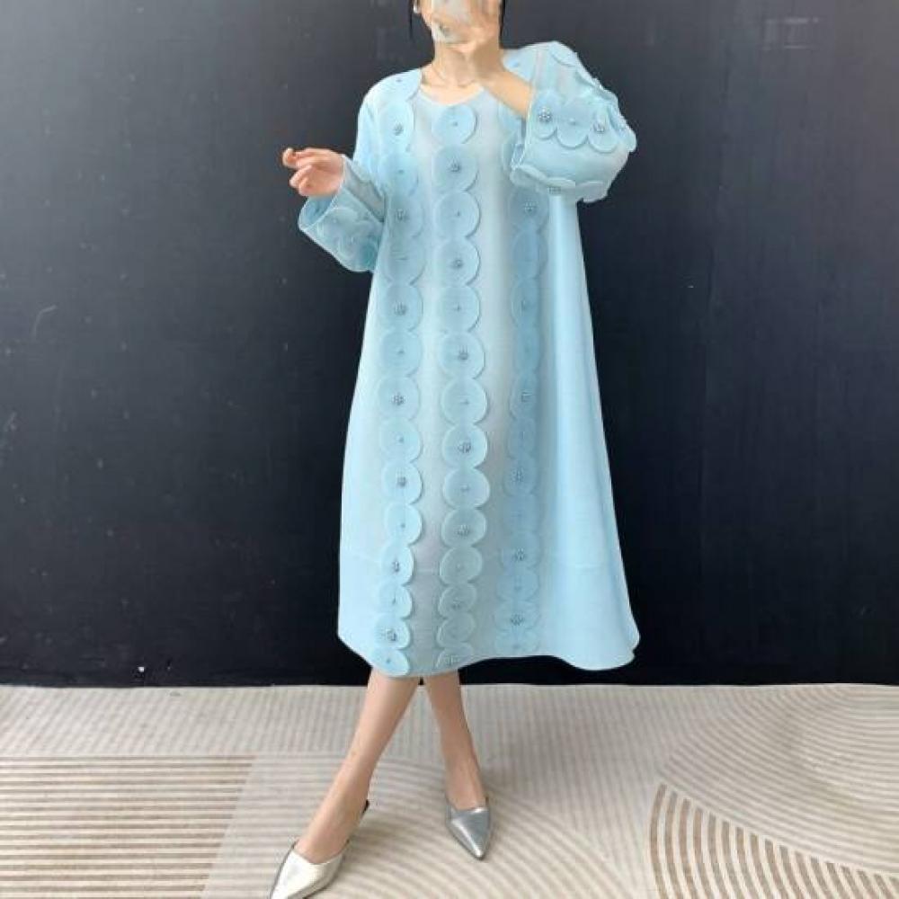 Plara Female Pleats Pearl Flower Dress