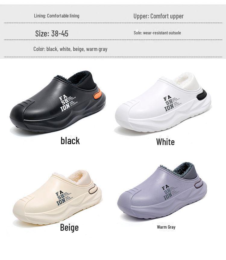 2024 Новые мужские водонепроницаемые хлопковые тапочки на каблуке — нескользящие, устойчивые к фекалиям, идеально подходят для использования в помещении и на улице осенью и зимой.