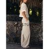 Linen Blended round Neck Short Sleeve Suit Outwear 3597998 High Waist Straight-leg Casual Pants 3723998