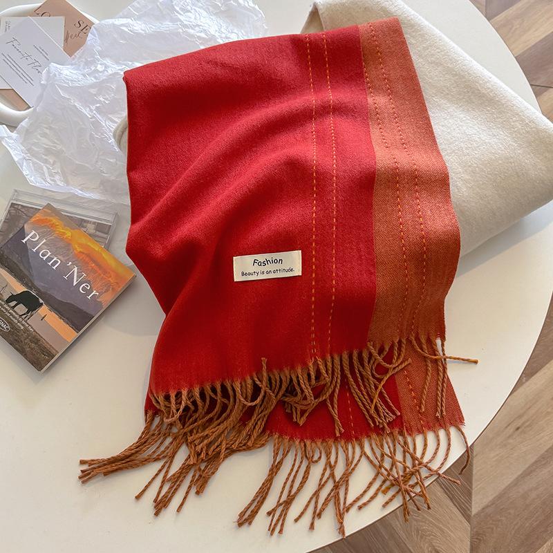 New Solid Color Cashmere Scarf Shawl Women'S High End Versatile Autumn And Winter New Warm Scarf