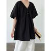 Французская рубашка с V-образным вырезом и свободными рукавами-буфами для женщин, летний двусторонний кардиган, повседневный топ, блузка свободного кроя, удобная женская рубашка, стильный топ