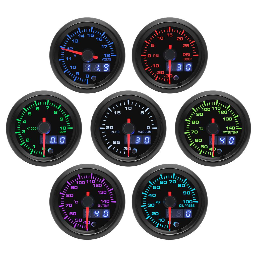 52 мм светодиодный автомобильный счетчик температуры воды / температуры масла / вольтметр / вакуум / датчик наддува / тахометр / давление масла PSI с датчиком для 12 В