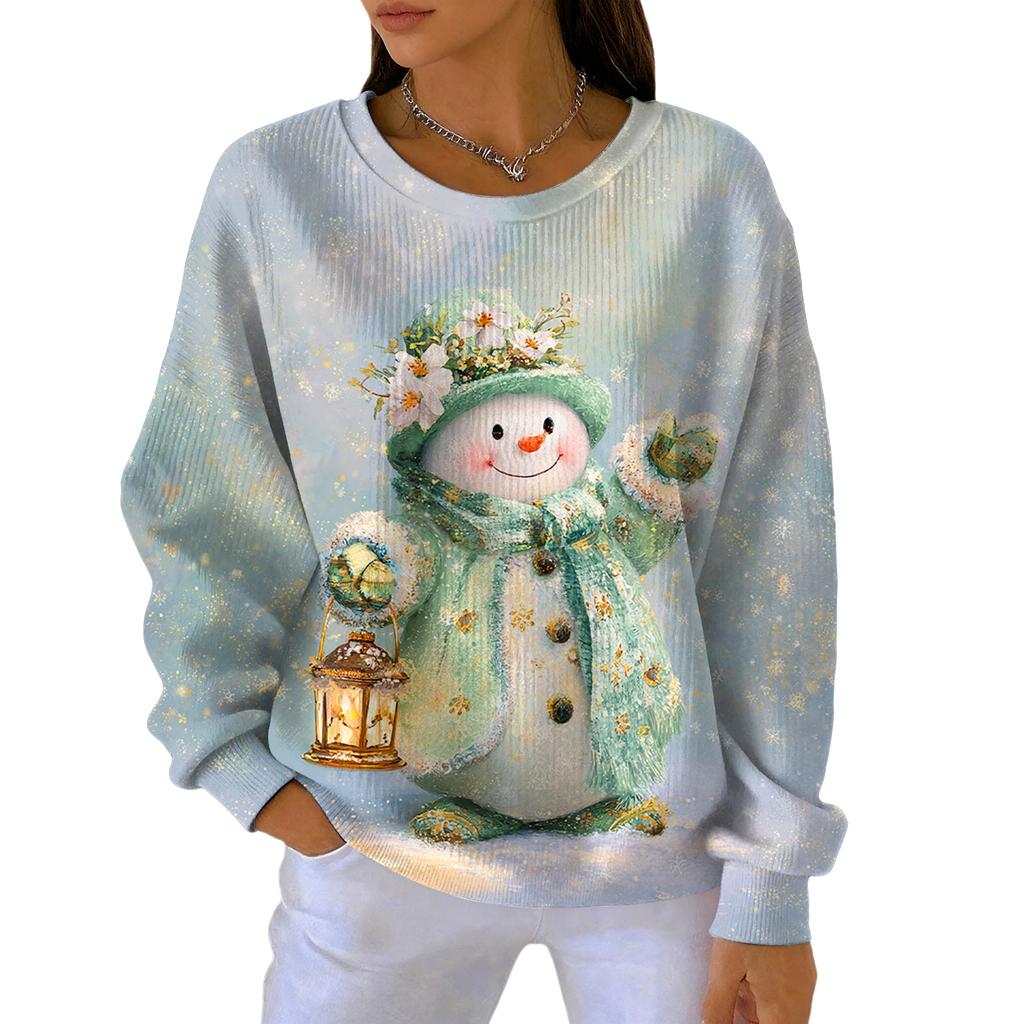 Women's Fashion Casual Gradient Christmas Print Pullover Sports Long-Sleeve Top