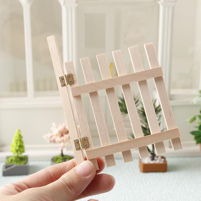 1Set Unpainted Rustic Fairy Garden Door 1/12 Scale Dollhouse Fence Mini Wooden Gate Wood Craft Scene Model Kids Pretend Play Toy