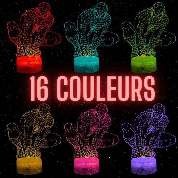Lampe de Chevet 3D LED Spider Man, Veilleuse changement de Couleurs, Lampe tactile Bureau et Chambre Enfant, Noël