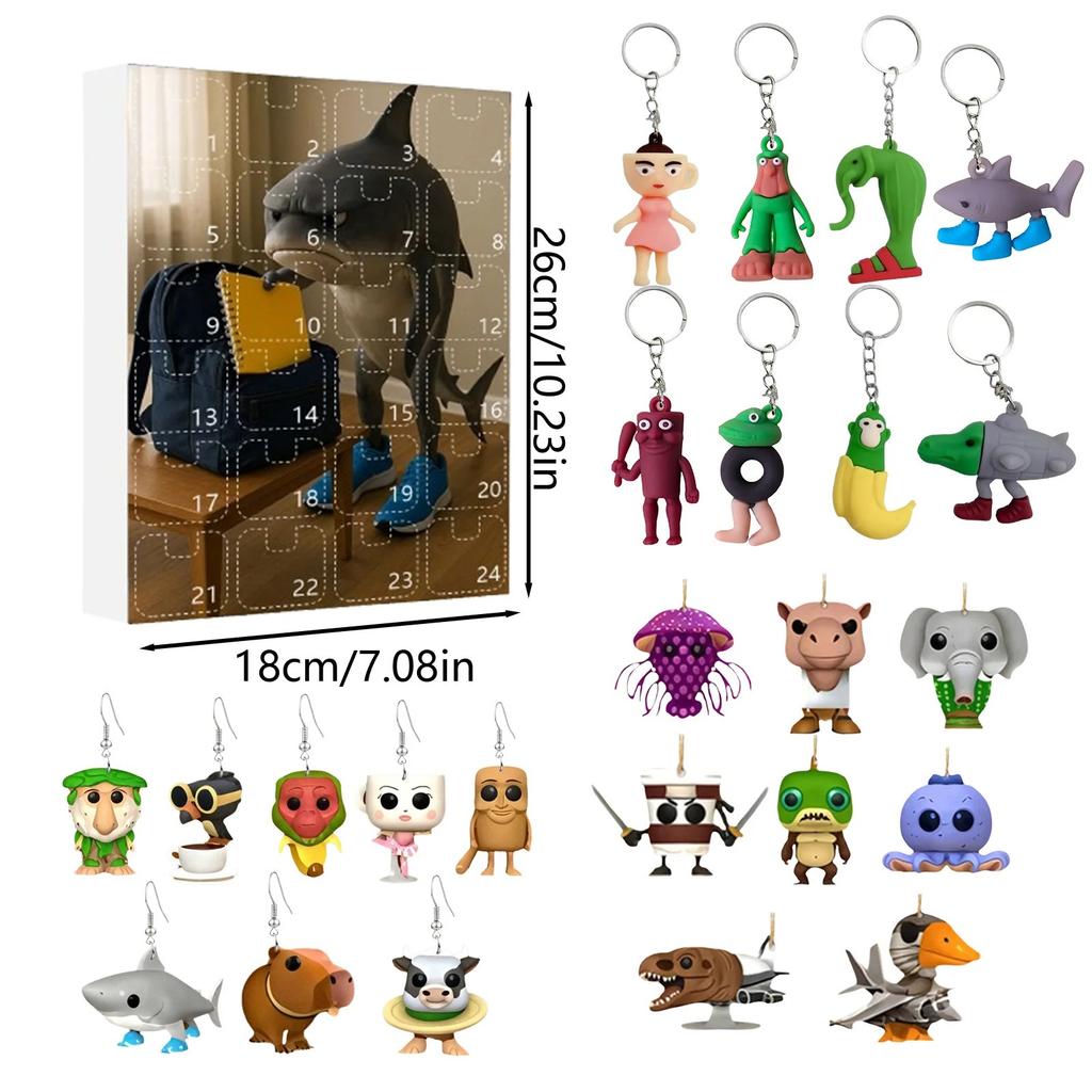 Итальянский Брейнрот Адвент-календарь,Хэллоуин Адвент-календарь 2025,2D Плоские Акриловые Итальянские Брейнрот Игрушки,24-дневная Итальянская Брейнрот Фигурка на Хэллоуин