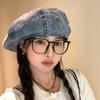 Джинсовый берет с бантом, женская ретро-шляпа художника-облачника с большой окружностью головы, показывающая лицо, маленькая шляпа с бутоном и звездчатым анисом