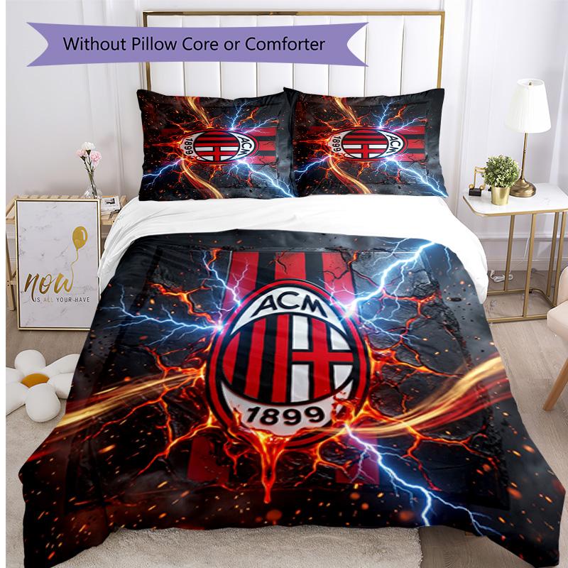 AC Milan Pattern Printed 3PCS Bedding Set Soft Skin-Friendly Washable Duvet Cover & Pillowcases Set All Season Bedroom