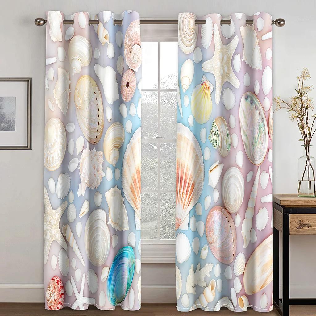 Ocean Animal and Plant Theme High Blackout Drapes Shell Style Thick Clackout Drape Various Styles Bedroom Space Home Drape Hot