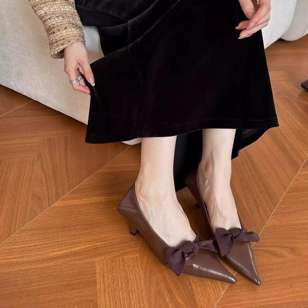 Women Sexy Bow High Heels Pointed Party Shoes Shallow Mouth One Kick Stilettos Women Heels Fashion Wedding Shoes Styles Designer