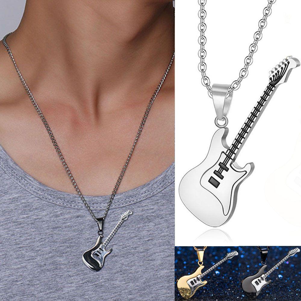 Men Rock Music Chain Necklace Guitar Pendant