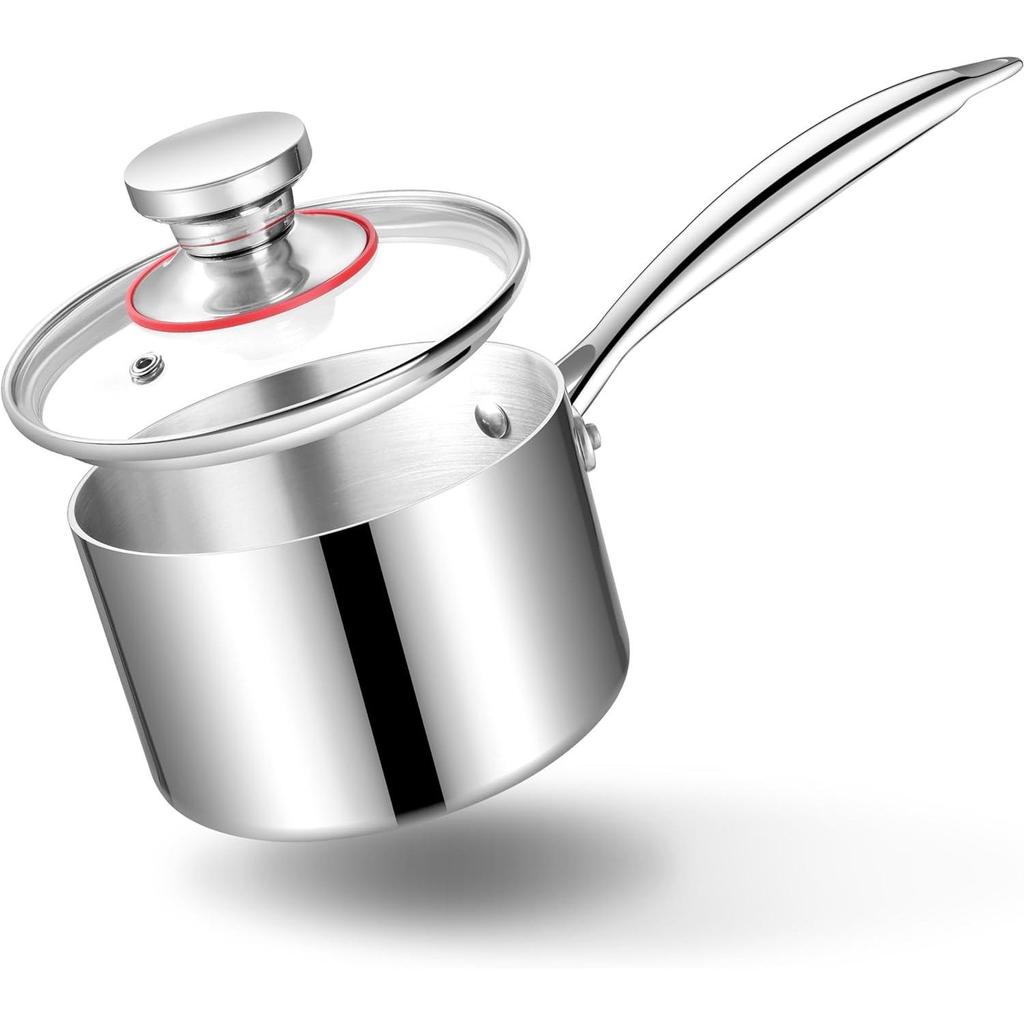 Маленькая кастрюля емкостью 1 кварта, трехслойная кастрюля для молочного соуса из нержавеющей стали со стеклянной крышкой, кухонная индукционная посуда для приготовления тушения, которую можно мыть в посудомоечной машине