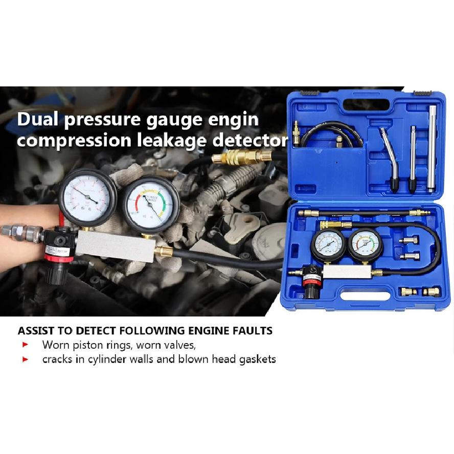 Multi-Function Cylinder Leak Down Tester Automotive Kit Gasoline Engine Compression Tester Dual Gauge Leakdown Detector Tool Set