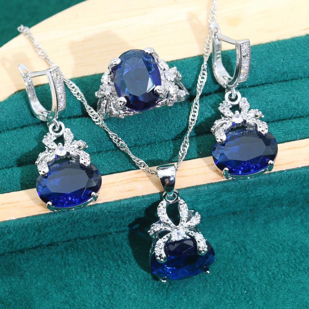 Accessories Zircon Inlaid Necklace Earrings Ring Jewelry Set