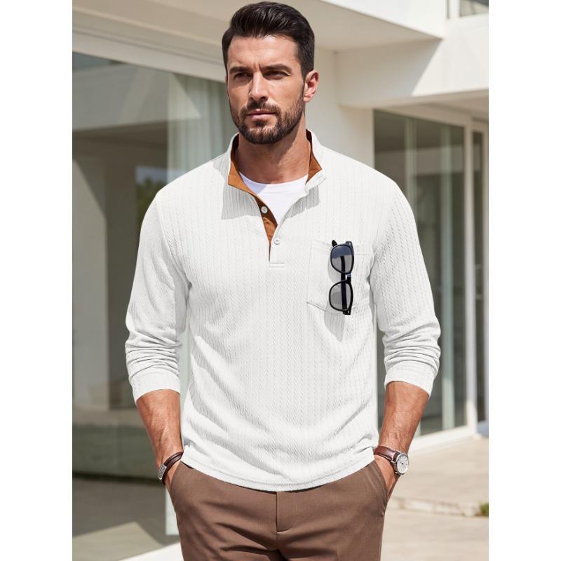 Men S Casual Stand Collar Jacquard Long Sleeve Sweatshirt With Chest Pocket